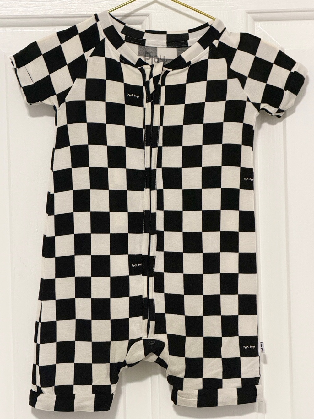 Little Sleepies Cool Checks Shorty Zippy 6-12M Black White